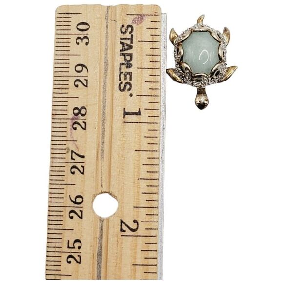 Sterling Silver 925 Vermeil Turtle Necklace Pendant Natural Jadeite and Diamonds - Picture 12 of 13